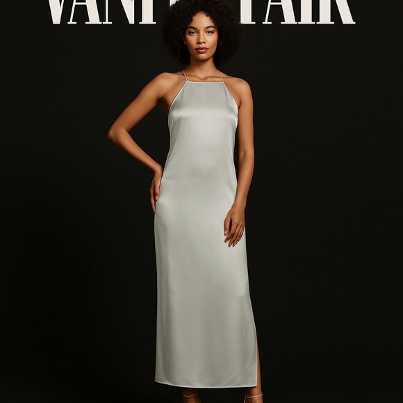 Club Monaco Gray Silk Charmeuse Halter Slip Dress Gown Size 12 - Picture 1 of 8